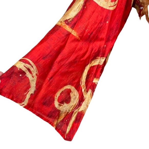 NWT APNY Apparel Women's Blouse Red with Gold Circles Bell Sleeve Tie Front S - Picture 3 of 10